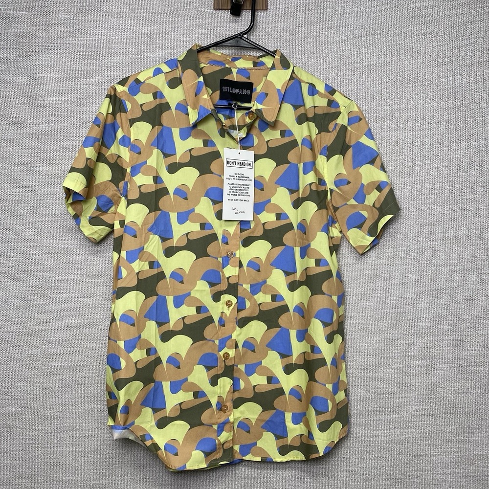 NEW Wildfang The Essential Button Up L Short Sleeve Abstract Pop Art Print